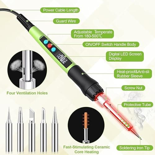 Soldering Iron Kit, 100W LED Digital Solder Gun kits with Ceramic Heater, Adjustable Temperature Welding Tools with Tips, Wick Braid, Stand, Solders Wire, Sponge, Flux Paste thumbnail 2