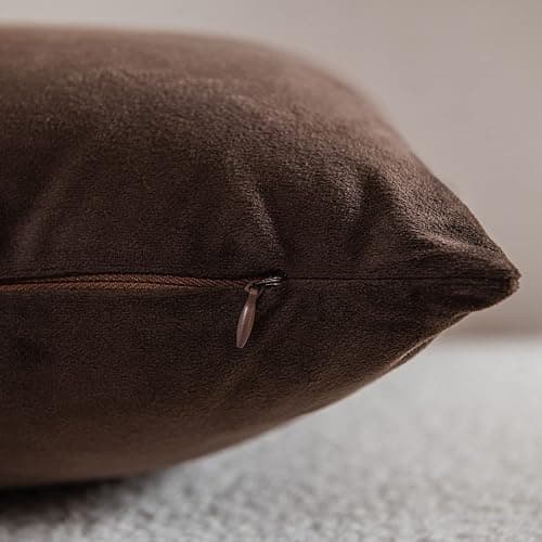 DEZENE Decorative Pillow Cases 18x18 Chocolate Brown: 2 Pack Cozy Soft Velvet Square Throw Pillow Covers for Farmhouse Home Decor thumbnail 3