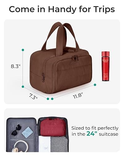 BAGSMART Travel Toiletry Bag, Puffy Toiletry Bag for Women, Wide-open toiletry bags for traveling, Large Travel Cosmetic Makeup Bag Organizer for Accessories,Toiletrie (Coffee Brown) thumbnail 4