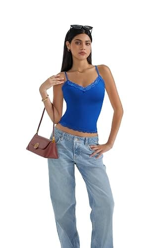 SUUKSESS Women Padded Lace Double Lined Tank Tops Sexy V Neck Summer Going Out Top thumbnail 6