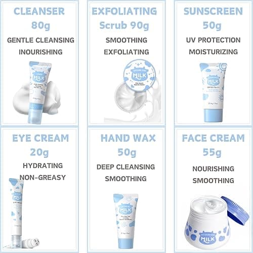 Milk Skincare Set Teen Girls Gifts - Skin Care for Teens 10-12 - Skin Care Set Moisturizing - Skin Care Routine Kit for Women - Skincare for Girls 10-12 - with Eye&Face Cream,Sunscreen(8PCS, Milk) thumbnail 6