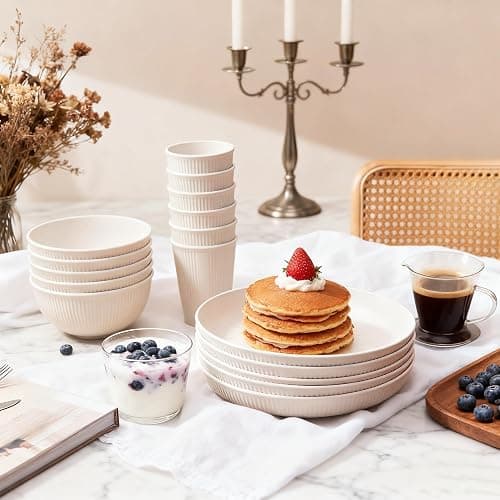 36-Piece Reusable Wheat Straw Dinnerware Sets for 6, Farielyn-X Unbreakable Reusable Set Kitchen Cups, Plates, Bowls Sets & Cultery Dishwasher Microwave Safe - Patio, Outdoors, RV, Camping Dishes thumbnail 9