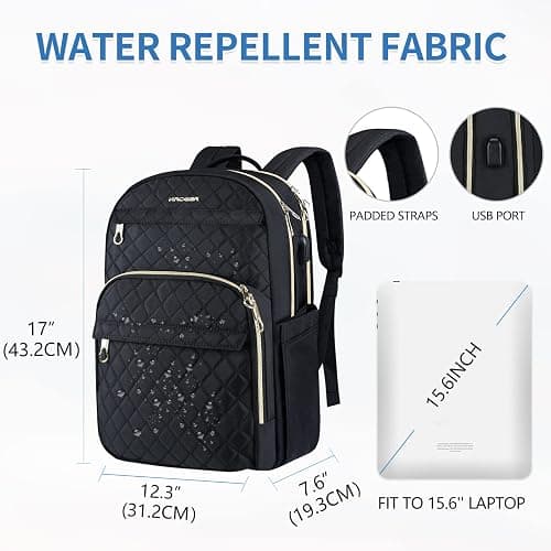 KROSER Laptop Backpack 15.6 Inch Stylish Daypack with USB Charging Port, Water-repellent Nylon School Backpack Backpack for Travel/Business/Women/Girls-Black thumbnail 4