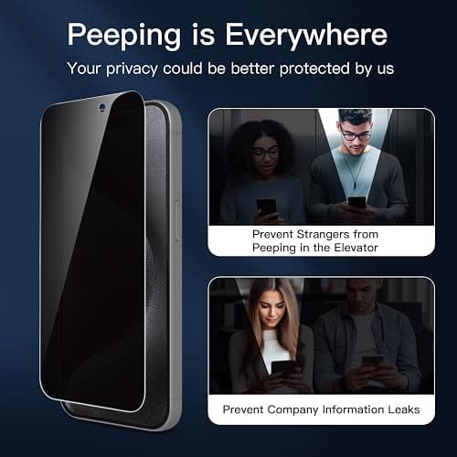 NEW'C 3 Pack Privacy for iPhone 15 Pro Screen Protector (6.1 inches), Anti-Spy Tempered Glass Film,Case Friendly Ultra Resistant,Balanced 28-Degree Privacy Angle - Easy installation tool included thumbnail 4