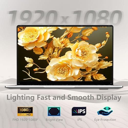 15.6 inch Laptop, Laptops with Celeron N4000, 2025 Gaming Laptop for 8GB LPDDR4 256GB SSD, IPS FHD 1920x1080, WiFi+BT4.2+Mini HDMI+TF Card Slot, Traditional Laptops Computers Convertible 180° Netbook thumbnail 5
