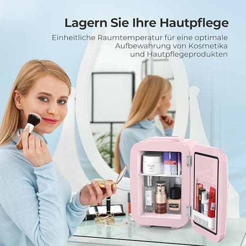YASHE Mini Kühlschrank, 4 Liter Mini-Kühlschränke für Kosmetik, Getränke, 220V AC/ 12V DC Thermoelektrische Kühlung und Erwärmung, Kleiner Kühlschrank für Schlafzimmer, Büro, Wohnheim, Auto (Rosa) thumbnail 8