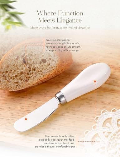 AISBUGUR 2 Pack Stainless Steel Butter Spreader Knife, Butter Knife with White Porcelain Handle, Cheese Butter Spreader Knives for Kitchen thumbnail 4