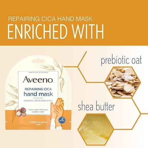 Aveeno SkinRelief Repairing Hand Mask, Moisturizing Gloves with Triple Oat & Shea Butter for Very DrySkin, Hand Care for SensitiveSkin, Fragrance-Free, 1 Pair of Single-Use Gloves (Pack of 4) thumbnail 6
