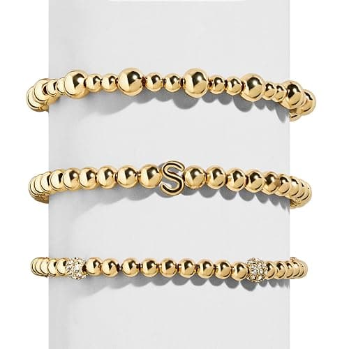 BaubleBar Three Bracelet Gift Set for Women, Gold-Plated Initial Beaded Bracelets, Fashion Jewelry, Personalized & Trendy Gift, Fashion Jewelry Set thumbnail 2