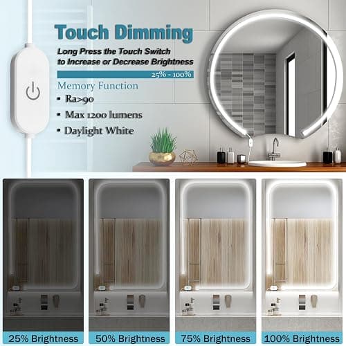 Blikshin LED Vanity Mirror Lights, Hollywood Style Makeup Lighting, 10FT/6000K/Dimmable/12V Adapter/Self-Adhesive Strip Lights for Mirror, Lighting for Makeup Vanity Table & Bathroom Mirror thumbnail 3