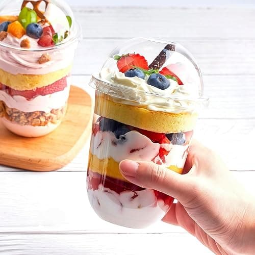 Zezzxu 50 Pack 16 oz Plastic Dessert Cups with Dome Lids (No Hole) and Sporks, Clear Disposable Fruit Cups with Lids for Yogurt Parfait Ice Creams Pudding Cakes thumbnail 6