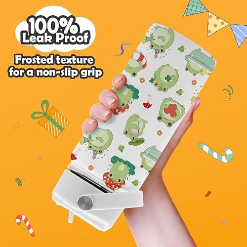 ROVOZAR Frog Water Bottle - Frog 16oz Stainless Steel Water Bottle with Straw - Cute Frogs Insulated Cup for Girls Boys - Frogs Kids Tumbler for School, Sports, Travel thumbnail 6