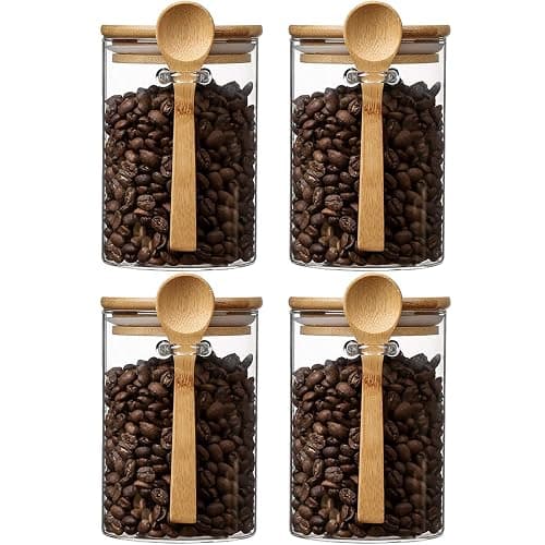 Deeriz Airtight Food Storage Containers with Bamboo Lids and Spoon for Coffee Beans, Flour, Cookie, Sugar, Tea, Nuts and Spice Bath salt and more(4 Pack) - Image 1