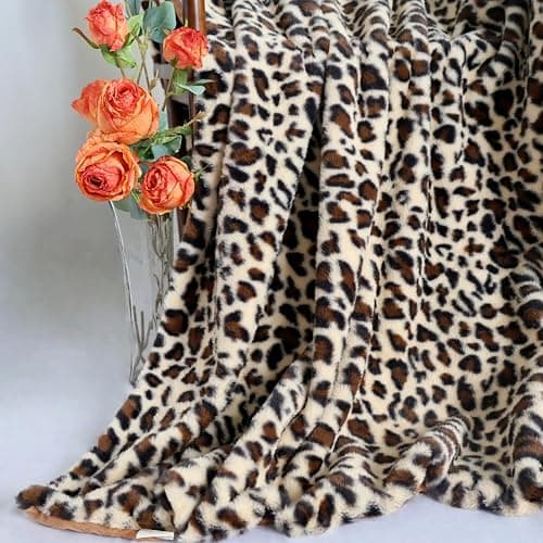 Velboa Super Soft Leopard Blanket Double Layer Bedding Thick Sofa Cover Furry Fuzzy Fax Fur Throw Blanket (Khaki,51 x 63 Inch) thumbnail 2