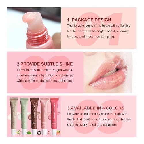 HULYHDP 5 Pcs Summer Tinted Lip Balm Butter - Natural Shea Butter & Olive Oil, Lightweight Hydrating & Non-Sticky, Soothes & Softens Dry Chapped Lips, Lip Gloss Gift Set for Girls, 0.5 Fl Oz thumbnail 6