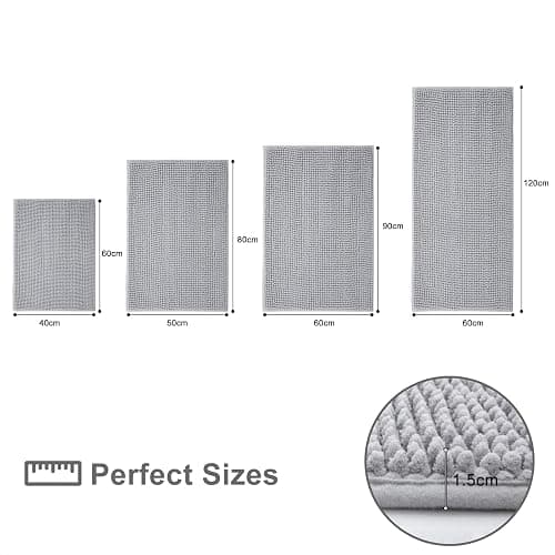 Kitinjoy Non Slip Chenille Bath Mat, Extra Soft Bathroom Mat, Super Absorbent Fluffy Bath Mats for Bathroom, Machine-Washable Quick Dry Bath Rug Foot Mat, 16"x24", Grey thumbnail 3