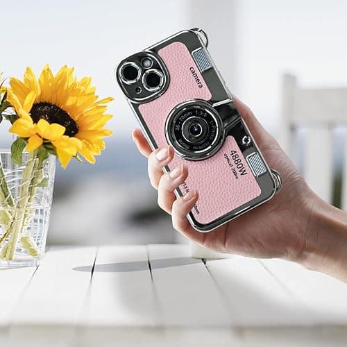 Mscomft Classic Emily in Paris Phone Case,2023 New Vintage Camera Design Case That Looks Like a Camera,for iPhone 14 Camera Phone Leather Bracelet Sling Cover case (Pink, for iPhone 16 Plus) thumbnail 2