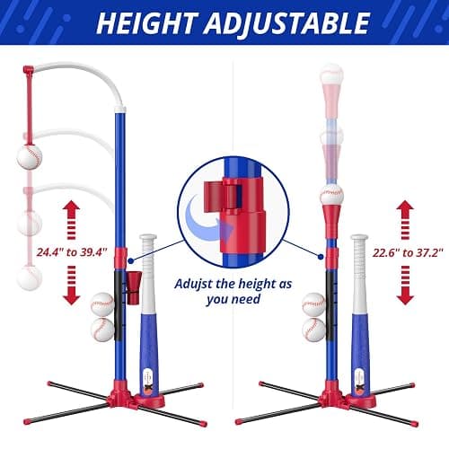 HYES 3-in-1 Baseball Set for Kids with Auto Pitching Machine | Tee Ball Stand, Hanging Tee, Ball Launcher and 6 Softballs - Adjustable Height, Indoor/Outdoor Sport Gifts for Boys Girls thumbnail 5