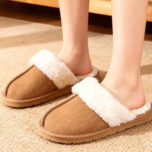 OOW Fuzzy Slippers for Women Cozy Faux Fur House Shoes Winter Warm Memory Foam Slippers for Indoor and Outdoor thumbnail 3