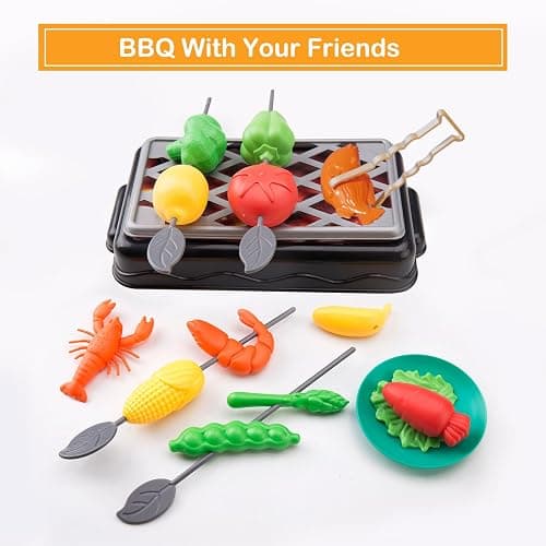 Zero Zoo 105Pcs Kids Kitchen Toy Accessories, Toddler Pretend BBQ Camping Cooking Playset, Play Pots, Pans, Utensils Cookware Toys, Play Food Set, Vegetables, Learning Gift for Girls Boys thumbnail 7