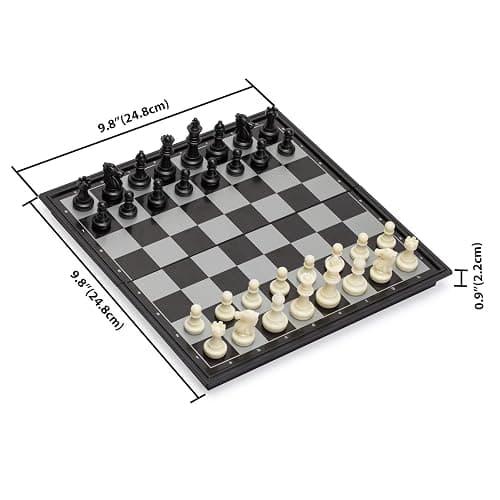 Yellow Mountain Imports Magnetic Portable Medium Chess Board Game Set (24.8 centímeters) - Travel Chess Set with Folding Board and Felt-Bottom Chessmen thumbnail 2