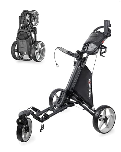 Caddytek CaddyLite ONE-Swivel V8 Golf Push Cart - Lightweight 3 Wheel Foldable Cart with One-Click Folding, 360° Swivel Front Wheel, Adjustable Handle, Cooler Basket, Umbrella & Drink Holder - Image 1