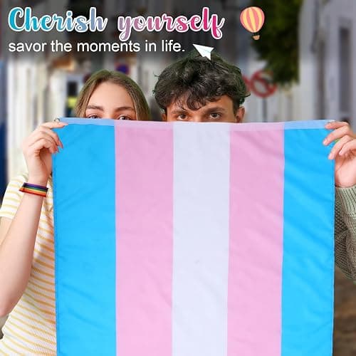 Mindsoft Transgender Pride Flag and Sticker Pack Include 3 x 5 ft Transgender Flag and 10 Pcs 5.51" x 8.27" Mini Rainbow Signs with 60 Pride Stickers thumbnail 6