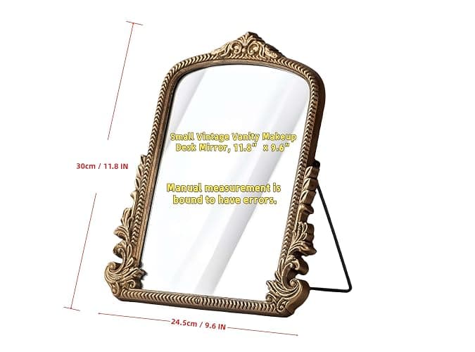 Small Vintage Vanity Makeup Desk Mirror, Antique Traditional Arch Table Mirror in Gold, Decorative Wood Carved Mirror for Living Room Bedroom Tabletop 11.8" x 9.6" thumbnail 3