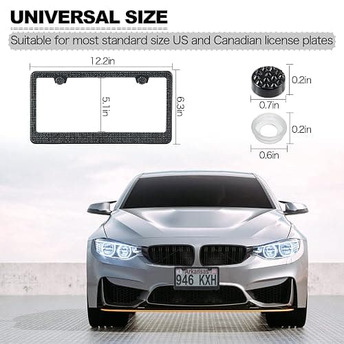 FIISFIIS Bling License Plate Frame for Women,2 Pack Premium Stainless Steel Rhinestone License Plate Holder,Handmade Glitter Crystal Diamond Girl Lincense Plate Tag Cover,Bedazzled Sparkly-Black thumbnail 5