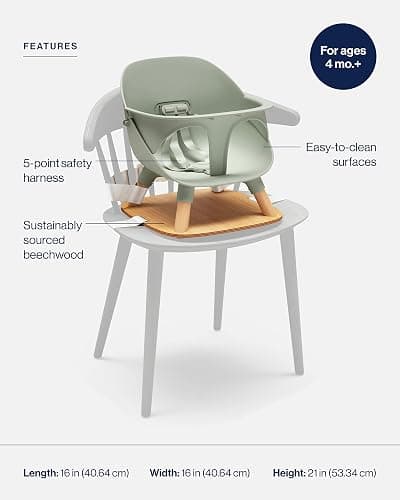 Lalo The Booster Seat for Babies & Toddlers, Children's Booster Seat, Easy to Clean Five-Point Safety Harness & Durable Non-Toxic Plastic Seat & Belly Bar - Sage thumbnail 4