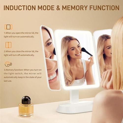FRANO Vanity Mirror with Lights - Rechargeable Lighted Makeup Mirror | 1X/3X/5X Magnification, Smart Touch, 3 Colors Dimmable | Portable Trifold Mirror for Travel - Valentines Day Gifts for Her thumbnail 6
