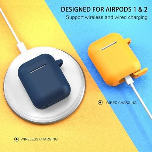 ATUAT Compatible with AirPods Case Cover, Full Protective Silicone Skin Dust-Proof Designed for Apple AirPods 1st 2nd Generation with Keychain, Front LED Visible, Midnight Blue thumbnail 4