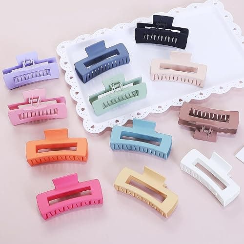 Sisiaipu 4.1 Inch Jumbo Hair Clips - 12 Pcs Colorful Square Jaw Clips for Thick Hair, Women and Girls Hair Accessories thumbnail 2