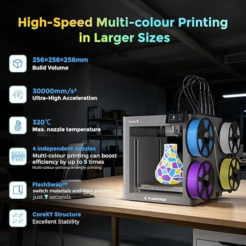 Flashforge Creator 5 Multicolor Impresora 3D con 4 Cabezales Independientes, Impresora 3D multimaterial con calibración y nivelación Totalmente automáticas, Velocidad máxima: 600 mm/s thumbnail 7