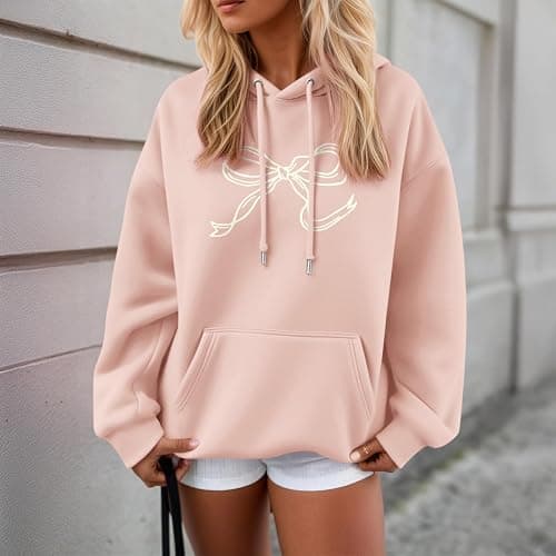 Weripoah Bow Cute Hoodie for Teen Girls Graphic Hoodies Preppy Trendy Sweatshirt Aesthetic Print Casual Pullover Sweatshirts thumbnail 6