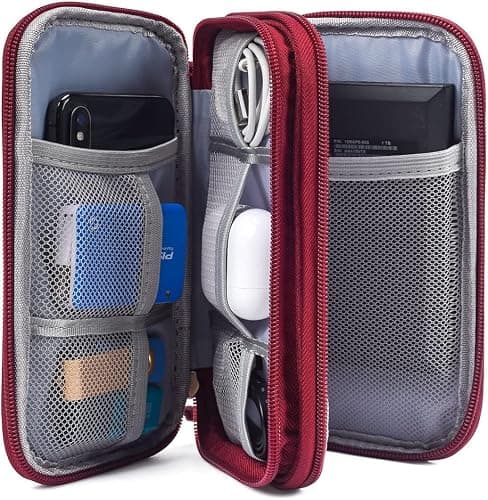 CAOODKDK Electronics Accessories Organizer Pouch Bag, Travel Universal Organizer for Cable, Charger, Phone, SD Card, Business Travel Gadget Bag (Wine Red) thumbnail 4