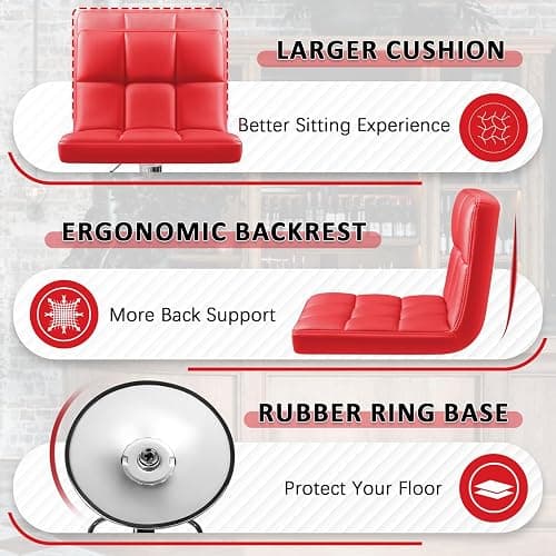 Homall Bar Stools Modern PU Leather Adjustable Swivel Barstools, Armless Hydraulic Kitchen Counter Bar Stool Extra Height Square Island Barstool with Back Set of 2 (Leather, Red) thumbnail 6