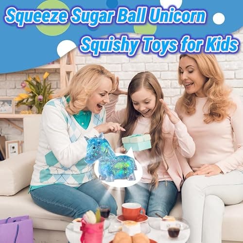 Cute Squishy Unicorn Stress Sugar Balls, Blue Unicorn Squeeze Sugar Ball Squishy Toys for Kids, Stress Relief Animal Squeeze Toys, Birthday Gifts, Classroom Prizes thumbnail 5