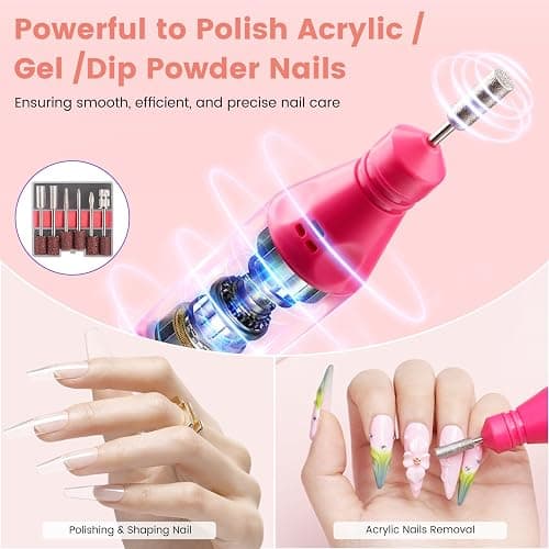 Acrylic Nail Kit with Everything: Beginners Practice Hand Acrylic Nail Powder Liquid Set with U V Lamp Drill in Gift Bag for Home Salon(Pink Bag) thumbnail 9