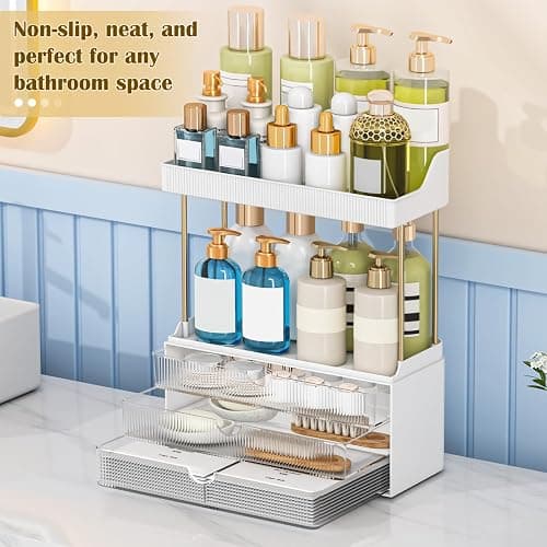 Storivo Makeup Organiser, 3 Tier Drawer, Cosmetics Organiser, Multi-function make up case, Large Vanity Organiser, Anti-Slip Design, Countertop Bathroom Storage, Clear - Clear thumbnail 3
