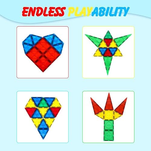 Gemmicc Magnetic Tiles, Deluxe 136 PCS Building Blocks Magnet Toys for Kids,3D Magnet Puzzles Stacking Blocks for Boys Girls,Huge Set with 2 Cars thumbnail 8