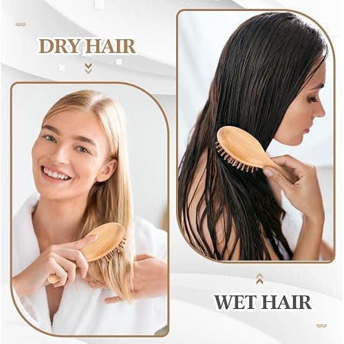 FoldTier 10 Pack Mini Bamboo Hair Brush Bulk Pocket Travel Small Hairbrush Massage Scalp Detangling Brush for Valentine Gifts Bulk Bridesmaid Party Favors (Oval) thumbnail 4