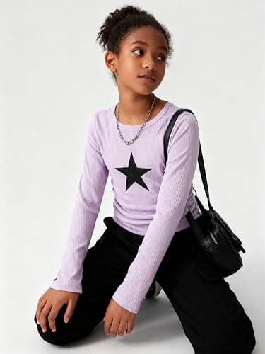 Cakaner Tween Girls Clothes Ribbed Star Printed Shirt + Cargo Pants Sets Fall Outfits Sizes 7-16 Years thumbnail 4