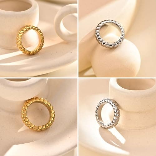 NOKMIT Chunky Gold Statement Rings for Women 14K Gold Silver Tone Cute Puffy Dome Croissant Thumb Band High Polished Smooth Comfort Fit Size 5-10 thumbnail 4