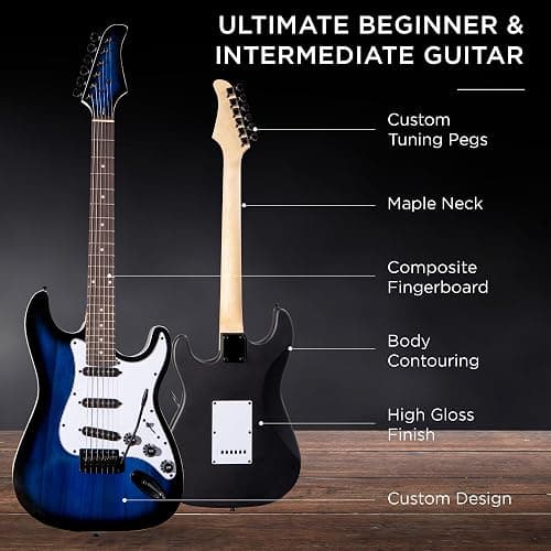 Best Choice Products 39in Full Size Beginner Electric Guitar Starter Kit w/Case, Strap, 10W Amp, Strings, Pick, Tremolo Bar - Hollywood Blue thumbnail 4