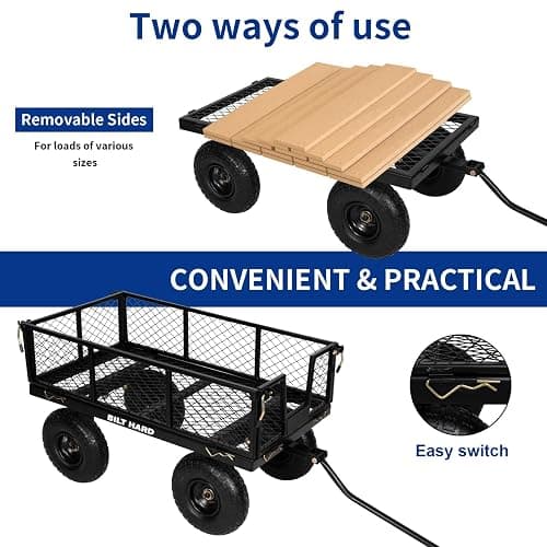 BILT HARD Heavy Duty 880 Lbs Capacity Mesh Steel Garden Cart, 4 Cu.Ft Heavy Duty Garden Cart with 180° Rotating Handle, Removable Sides, All Terrain Wheels, Capacity Utility Steel Wagons for Yard thumbnail 7
