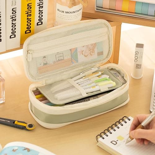 EASTHILL Big Capacity Pencil Case Large Pencil Pouch Stationery Pen Bag for Teen Girls-Green thumbnail 2