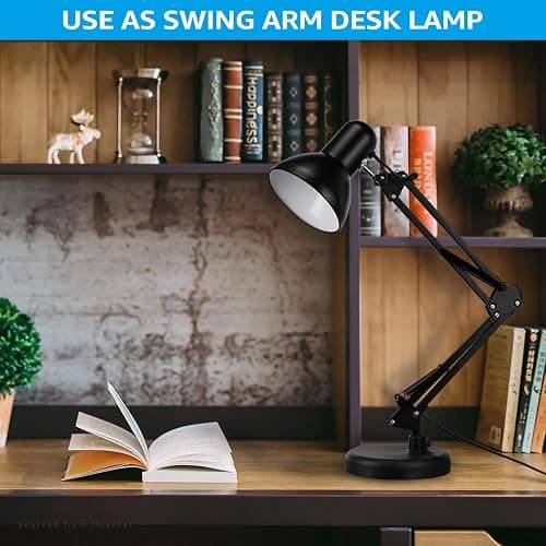 TORCHSTAR Metal Desk Lamp with Clamp, Swing Arm, Architect Adjustable Gooseneck Table Lamp, Clip Desk Lights for Home Office, Work, Study, Reading, E26 Base, Multi-Joint, Black thumbnail 3