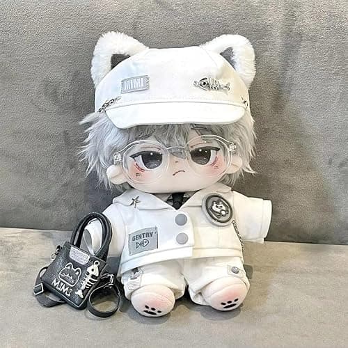 niannyyhouse 20cm Plush Doll Clothes Hat Coat Shirt Pants Backpack Glasses White Cat Set 8in Doll Accessories Dress Up thumbnail 2