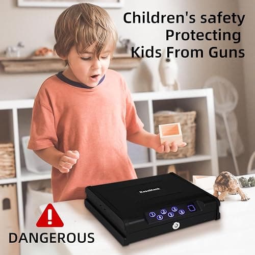 Biometric Fingerprint Handgun Safe, Small Nightstand Gun Lock Box with 3 Access Modes, 0.1s Quick Fingerprint Unlock & Voice Prompt, Heavy Steel Pistol Storage Box for Bedroom Home and Vehicle Use thumbnail 8